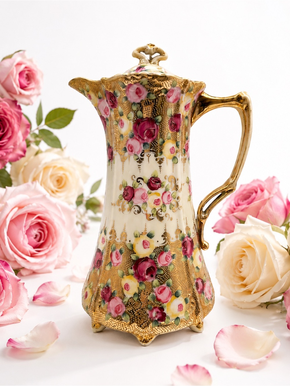 Antique Royal Nippon Handpaint Demitasse Heavy Gold Rose Chocolate Teapot